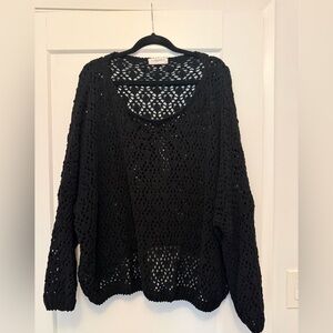 Carly Jean Los Angeles Amelia Black Open-Knit Women's Sweater
